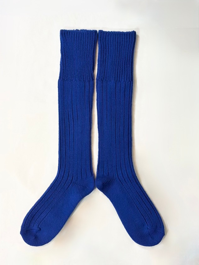yahae・Wool Low Gauge Ribbed Knee Socks・Blue　4-4032-22