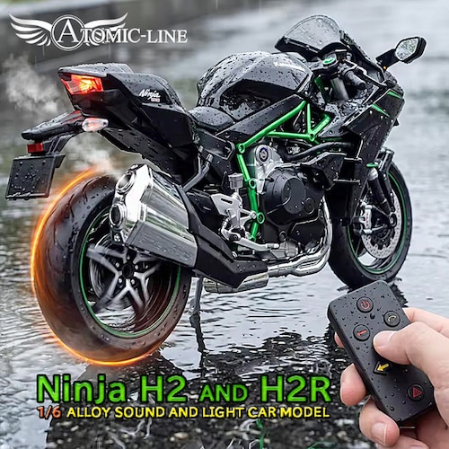 KAWASAKI ニンジャ H2 H2R 1/6 ミニカー 全2タイプ USB充電式 ライト点灯 エンジンサウンド 蒸気噴射 合金モデル 模型 ジオラマ
