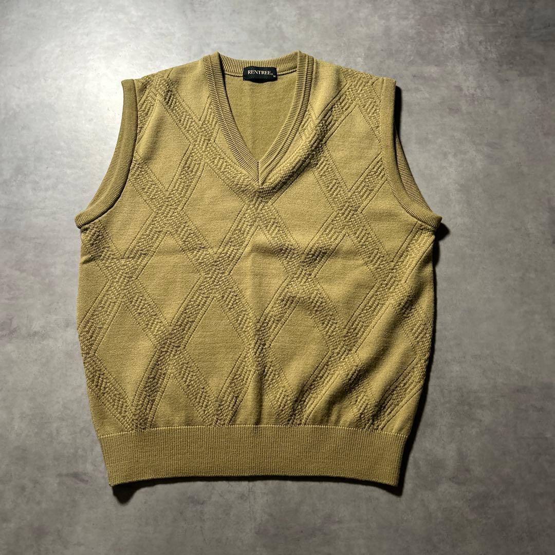 ヴィンテージ RENTREE マスタードイエロー Vネック ニット ベスト