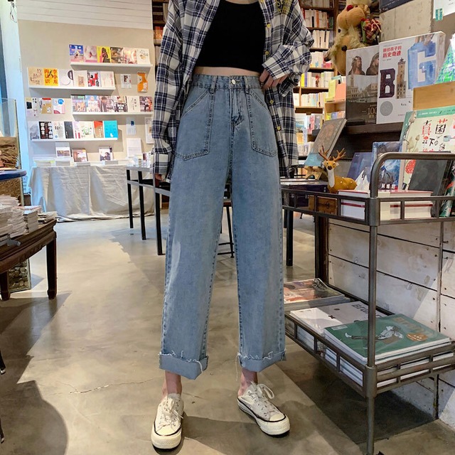 ジーンズ オータムウィンターハイウェストウェストスリムルーズパンツ 秋物 冬物 1号婦人24565465517