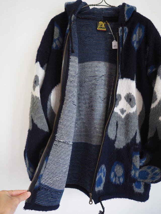 1990’s Ecuador Panda Wool Zip-Up Hoodie／ー