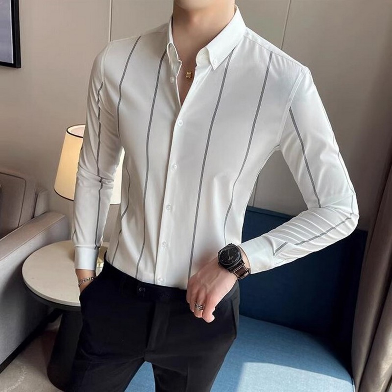 striped long sleeve high end business shirt 00105