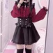 ゆめかわ♡ダークレッドフリルブラウス＆サスペンダースカート　set69★