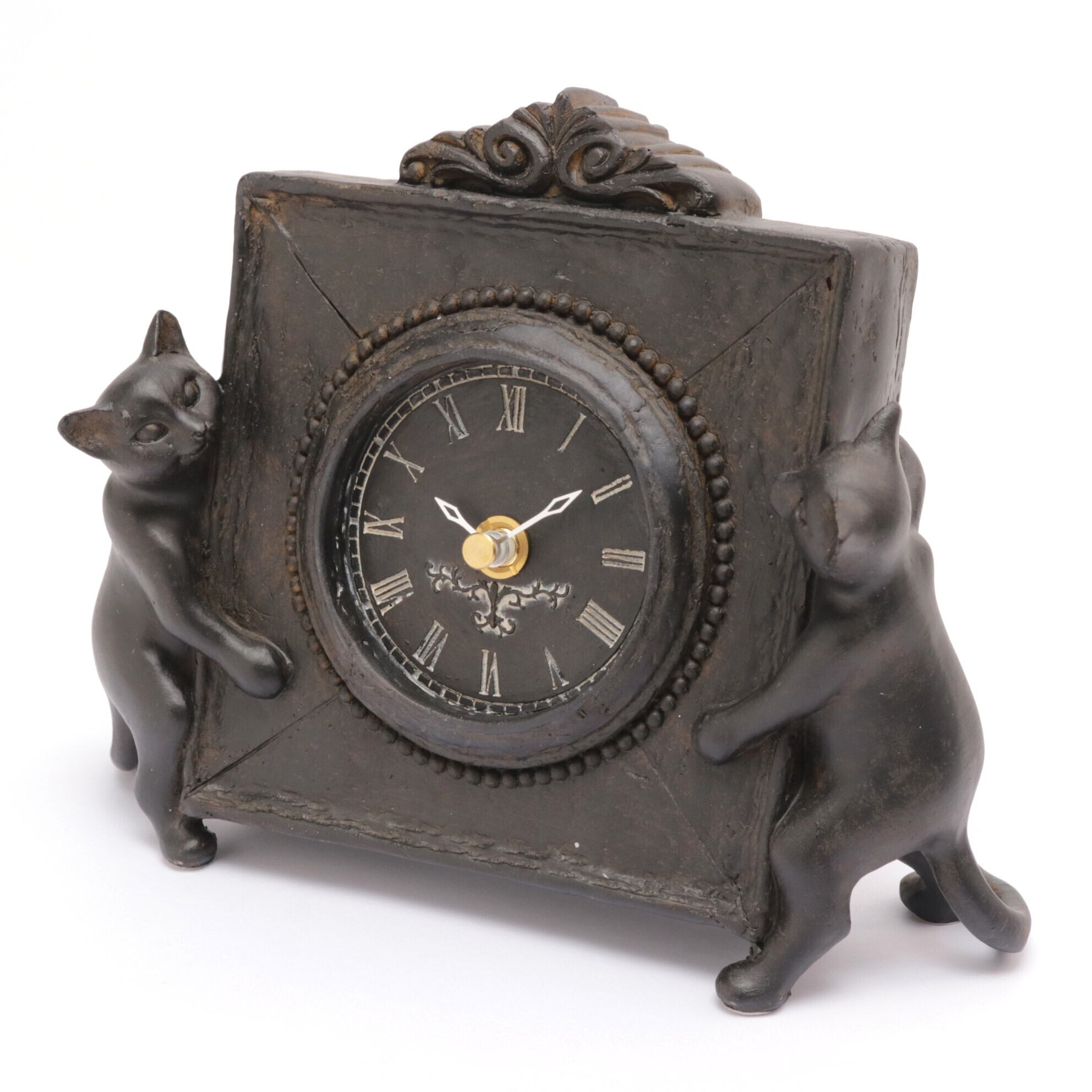 猫雑貨 ネコ 置時計 おしゃれ インテリアクロック キャット Cat 時計 オブジェ 置物 おしゃれ 愛らしい仕草のねこの置時計 ギフト プレゼント 雑貨屋リエット