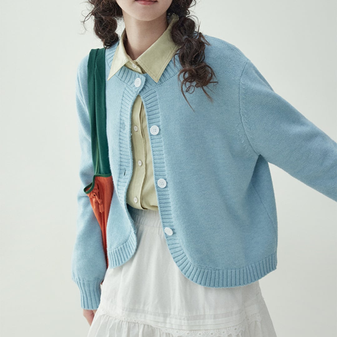 round nneck sweater knit cardigan