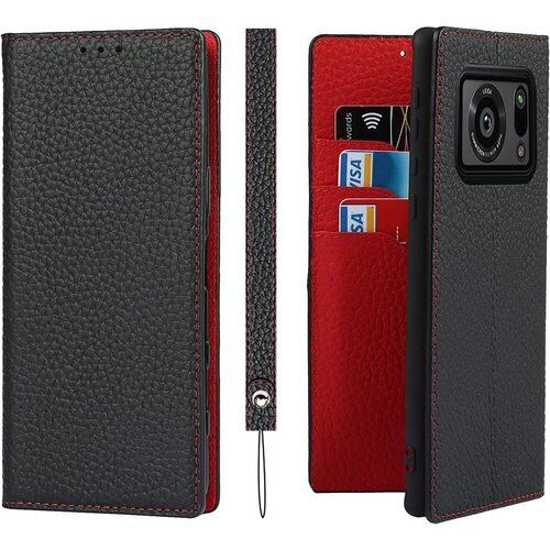 AQUOS R6 ケース手帳型 R6 SoftBank SH-51B/ SH-M22 ケース Pelanty 牛革製品 本革レザー 財布型カバー SHARP AQUOS R6 カード収納 スタンド機能 内蔵マグネット 手作り柔らかい スマホケース シャープ アクオスR6 携帯カバー ストラップ付 ヘッドフォンケーブル 耐衝撃 6色選択 ブラック 1658