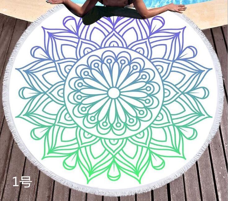 厚手 ラウンド ビーチマット 大判 爽やかな色合い