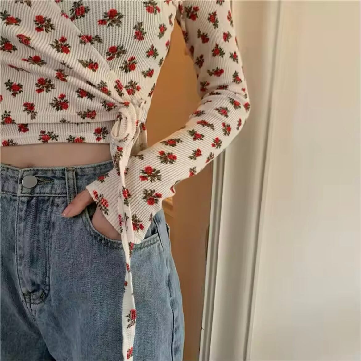 フラワーワッフルカシュクールブラウス
