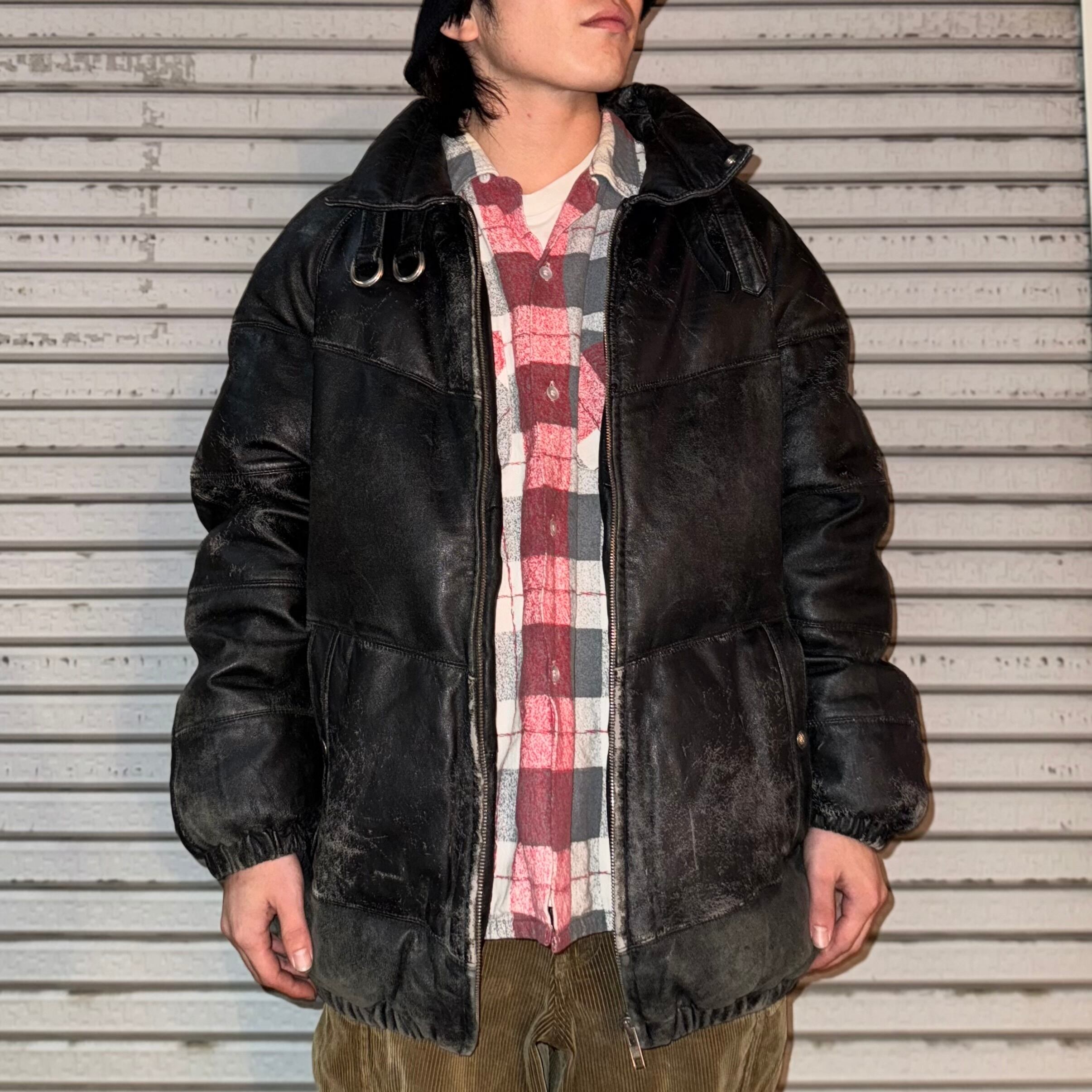 雰囲気◎】90's Stussy Leather Down Jacket | spike osu