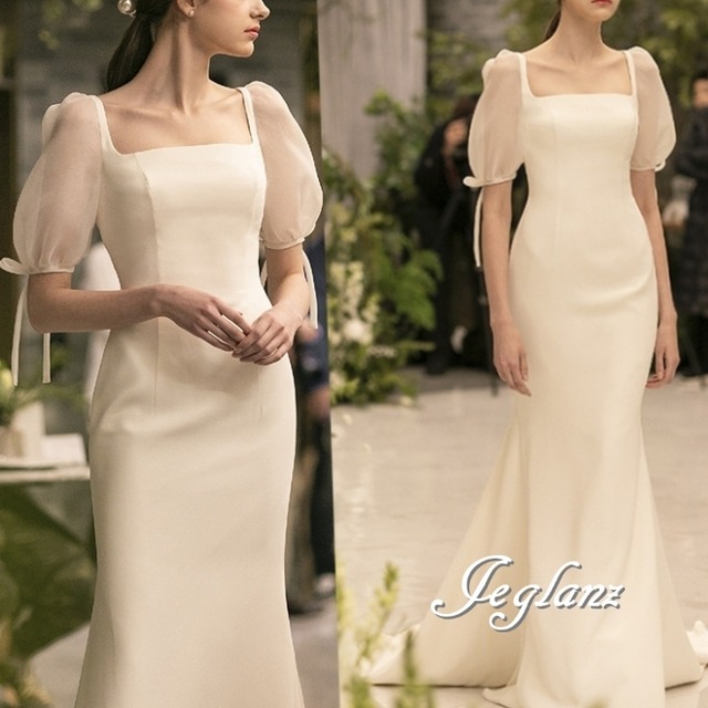 美ライン ウエディングドレス バック ステッチ 袖リボン（MD201）ο