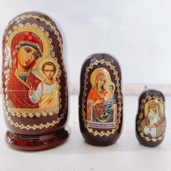 3ピース ロシア正教・イコンのマトリョーシカ Kazan Mother of God(2