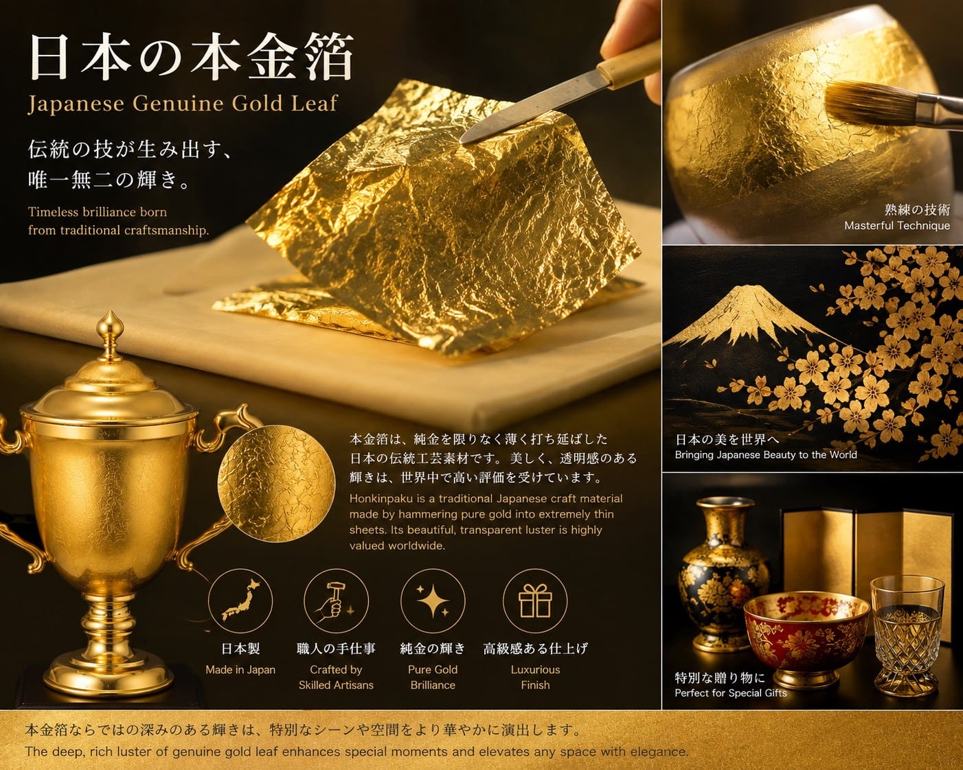 金箔加工カップ｜Japanese Gold Leaf Trophy Cup – Premium Award Made