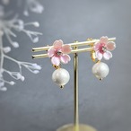 【お得なセット】パールと桜のブローチ&ピアスorイヤリング2点セット　ギフトボックス付き　サージカルステンレス