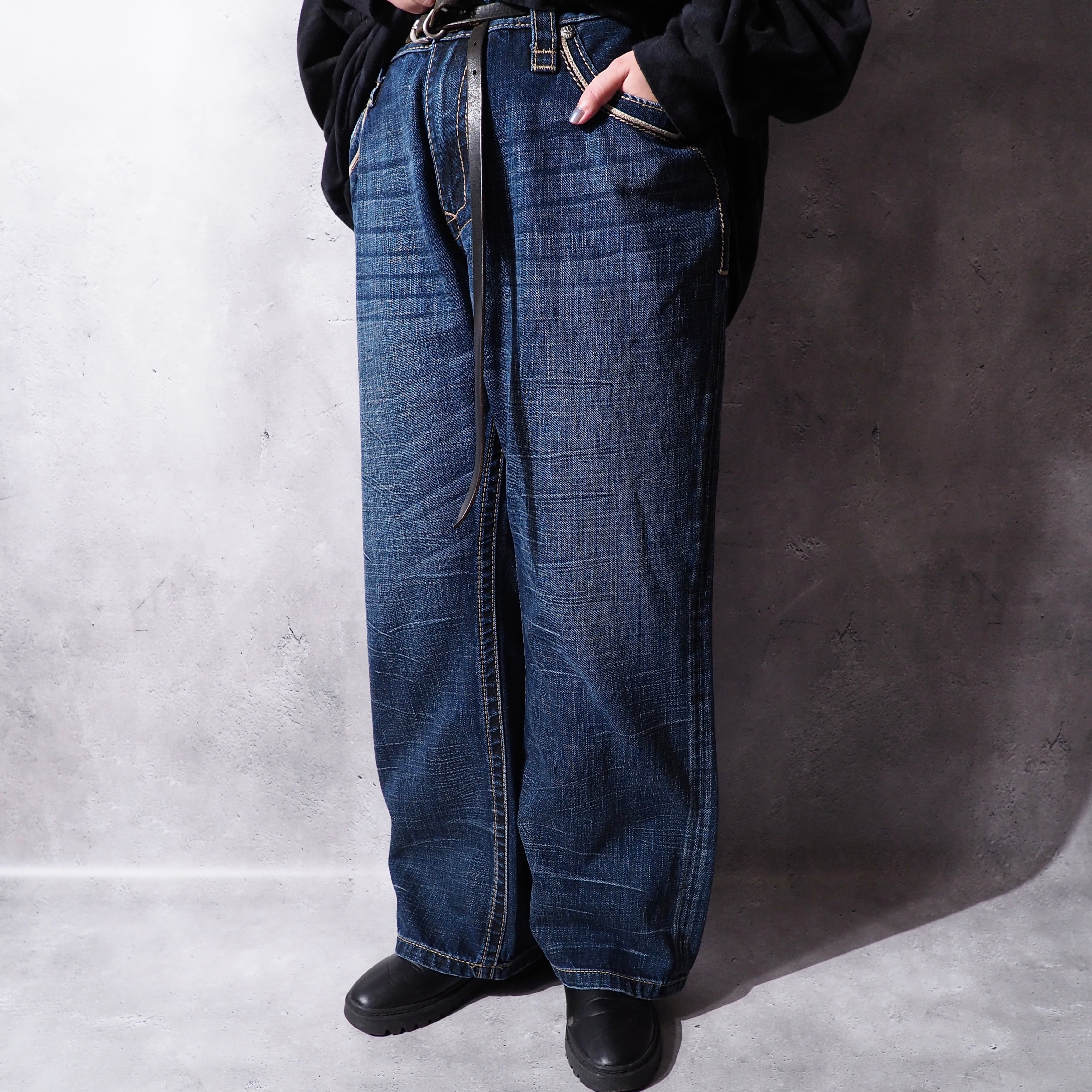 ” Express Jeans ” Street culture Big logo Embossed vintage Indigo Denim pants