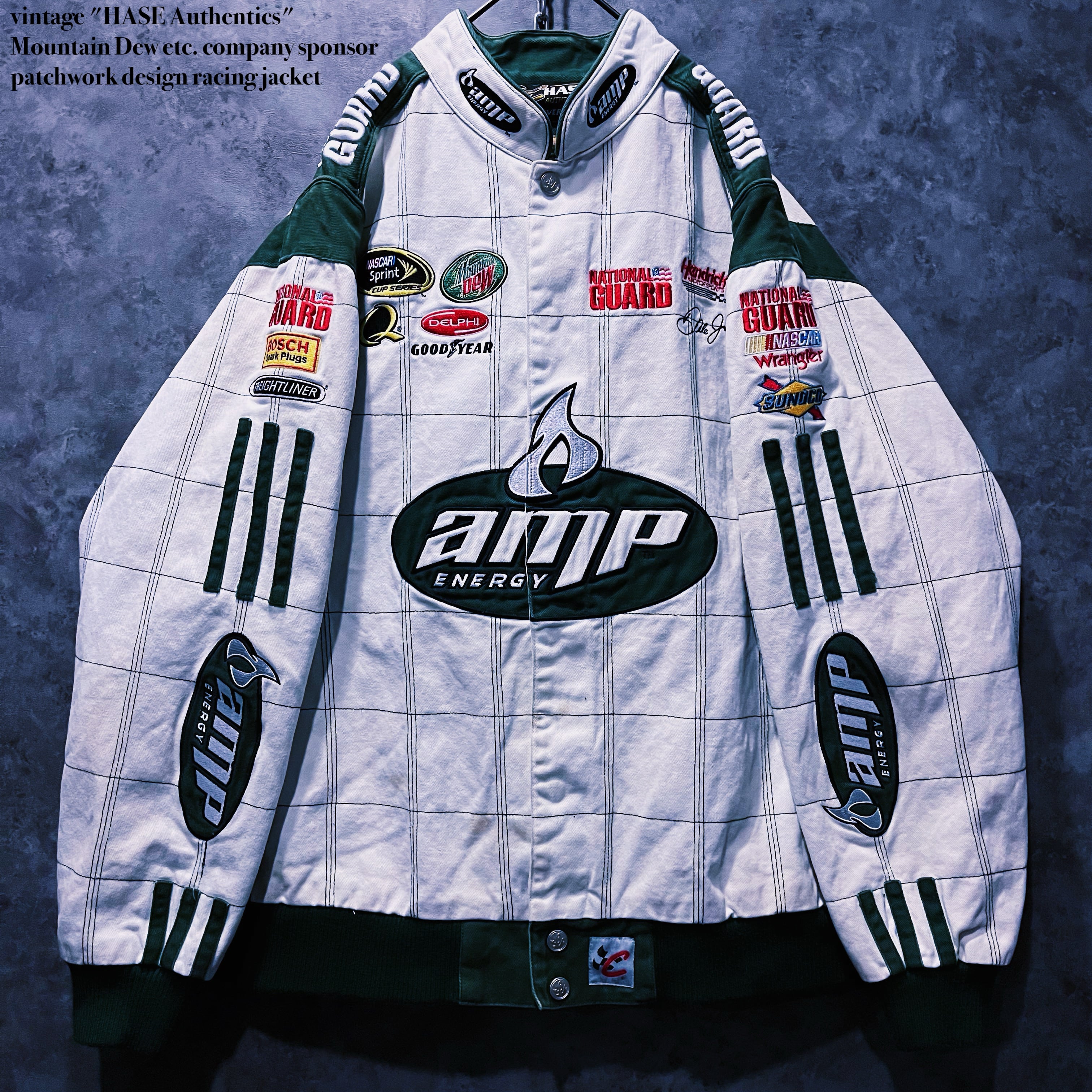 【doppio】vintage "HASE Authentics" Mountain Dew etc. company sponsor patchwork design racing jacket