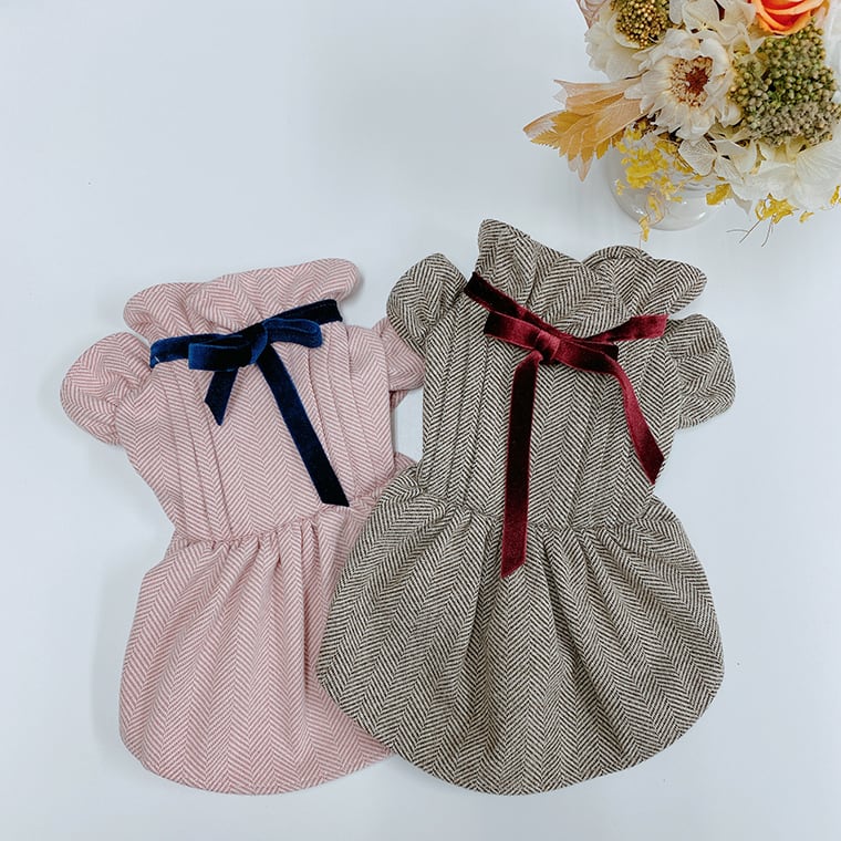 【SALE】エレガンスフリルワンピース S ~ XL /  犬服 秋冬 新作 可愛い 犬の服 ドレス お揃い ドッグウェア 小型犬 中型犬 猫 onepiece42