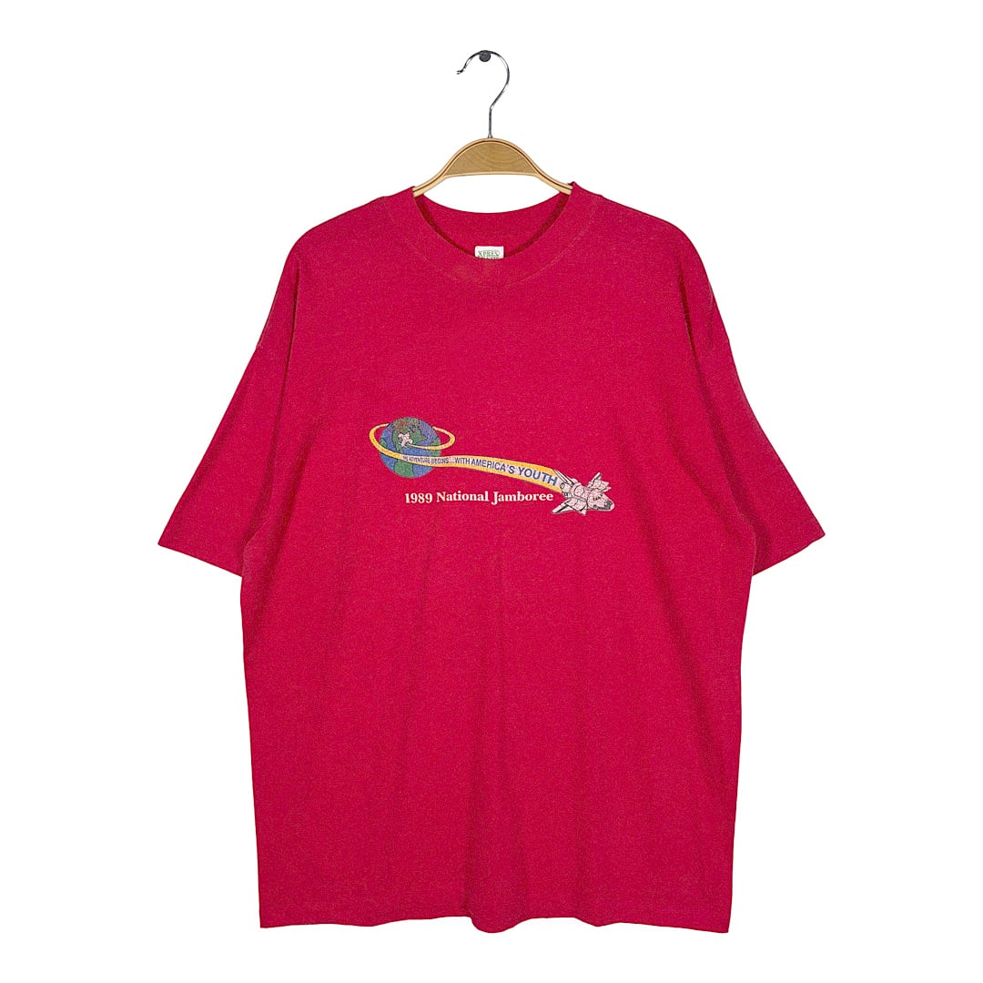 80s ボーイスカウトジャンボリー USA製 ヴィンテージ Tシャツ スペースシャトル 地球 レッド シングルステッチ サイズXXL BZ0677