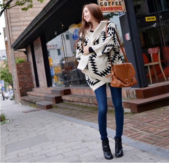 ニットカーディガン レディース オルテガ柄 ネイティブ柄 秋 冷房対策 ロング トッパーカーデ 送料込 ドルマン ニット モノトーン 厚手 柄 カーデ Ys0685 Fashion Mille