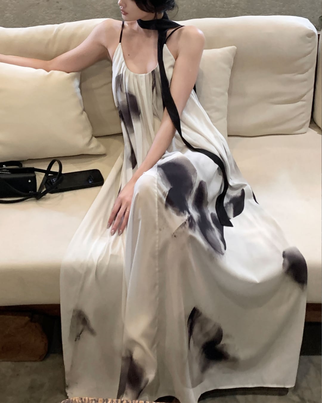 プリントホルターネックロングワンピース S26017