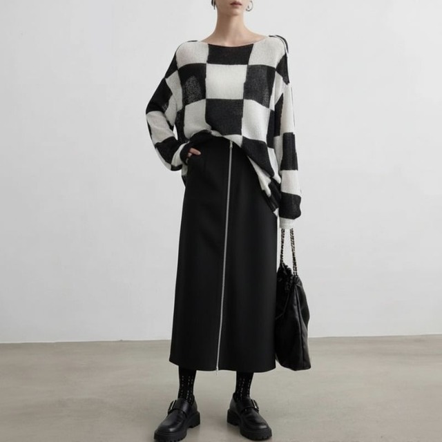 Oversized checkerboard knit sweater C1248