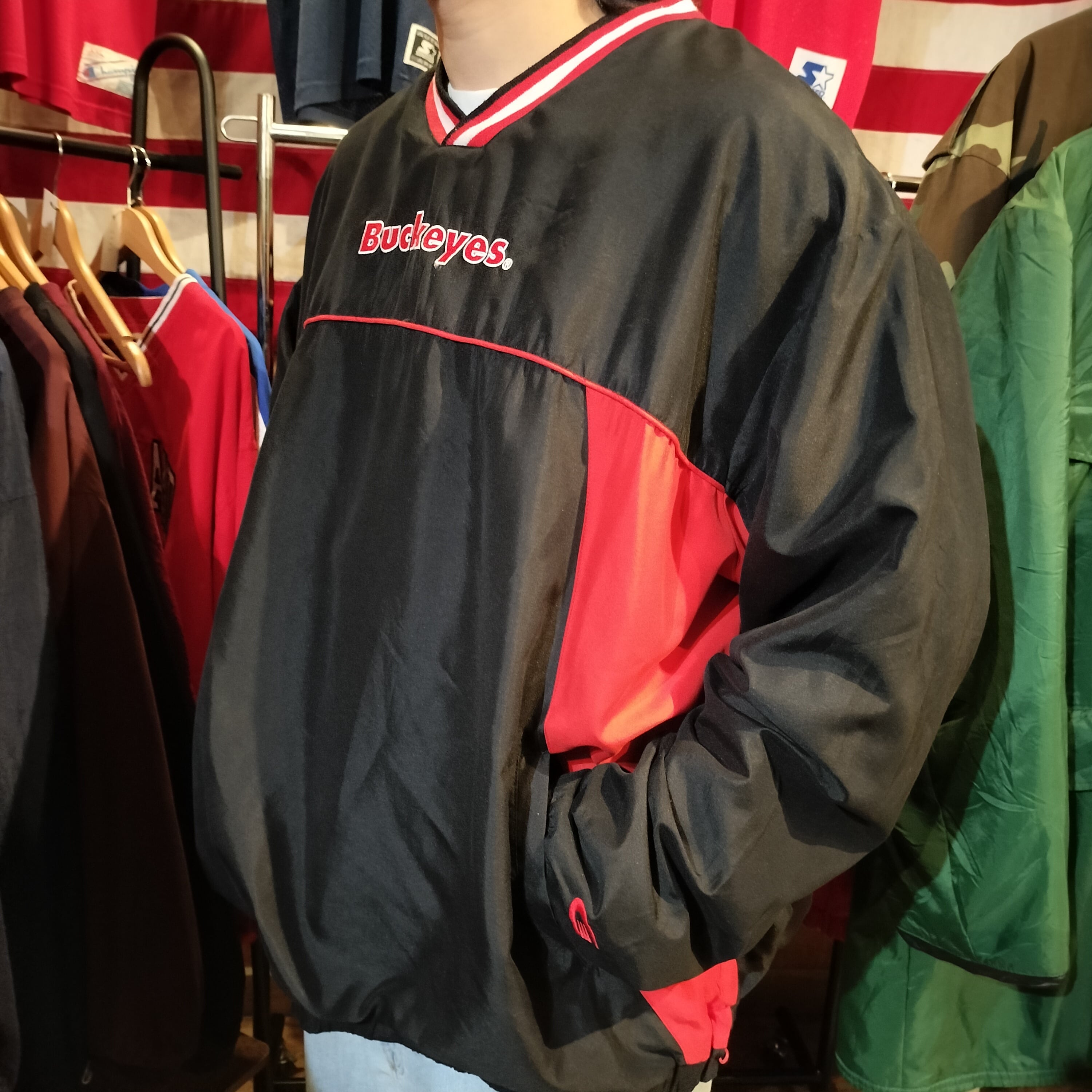 古着 【カレッジ】古着 OHIO STATE ナイロン プルオーバー ジャケット Majestic OHIO STATE カレッジ プルオーバー 中綿ナイロン