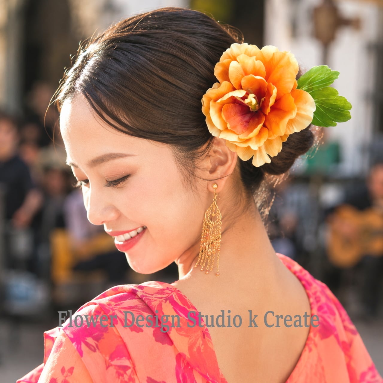 フラメンコ 髪飾り オレンジの薔薇 フローレス 10cm|Orange Rose Hair Flower|成人式 結婚式 卒業式