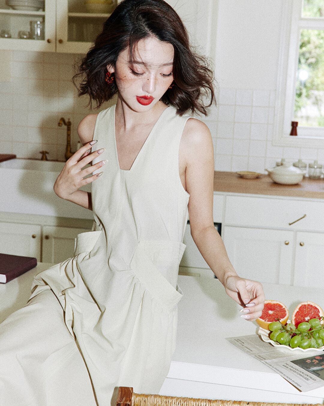 Vネックポケットワンピース A25056