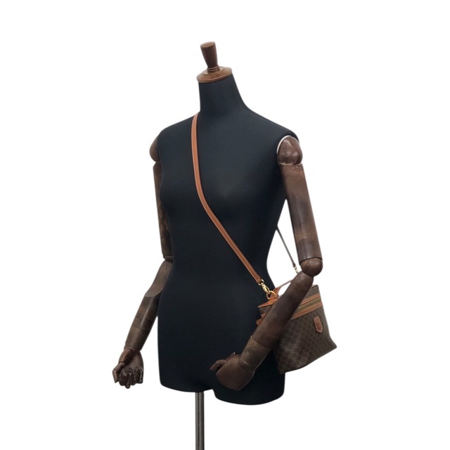 CELINE セリーヌ マカダム ショルダーバッグ ブラウン ブラゾン型押し PVCレザー 2way バニティバッグ vintage ヴィンテージ オールド vygm63
