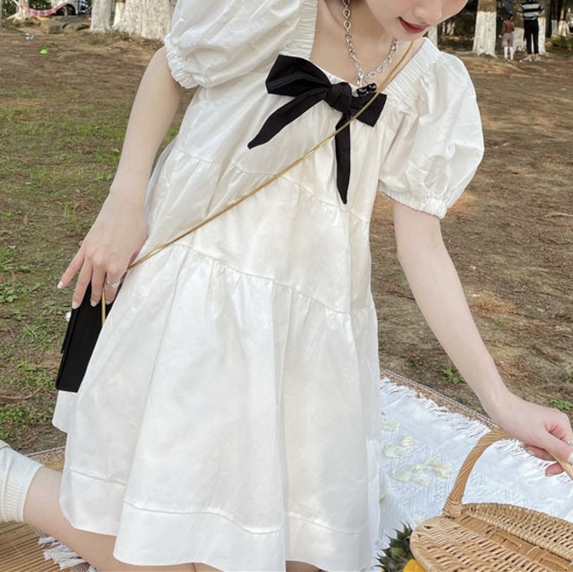 ホワイト蝶结びワンピース　A0787