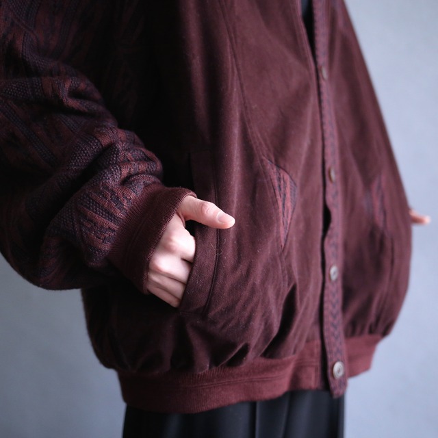 "fake suede × knit" crazy pattern blouson type 4b cardigan