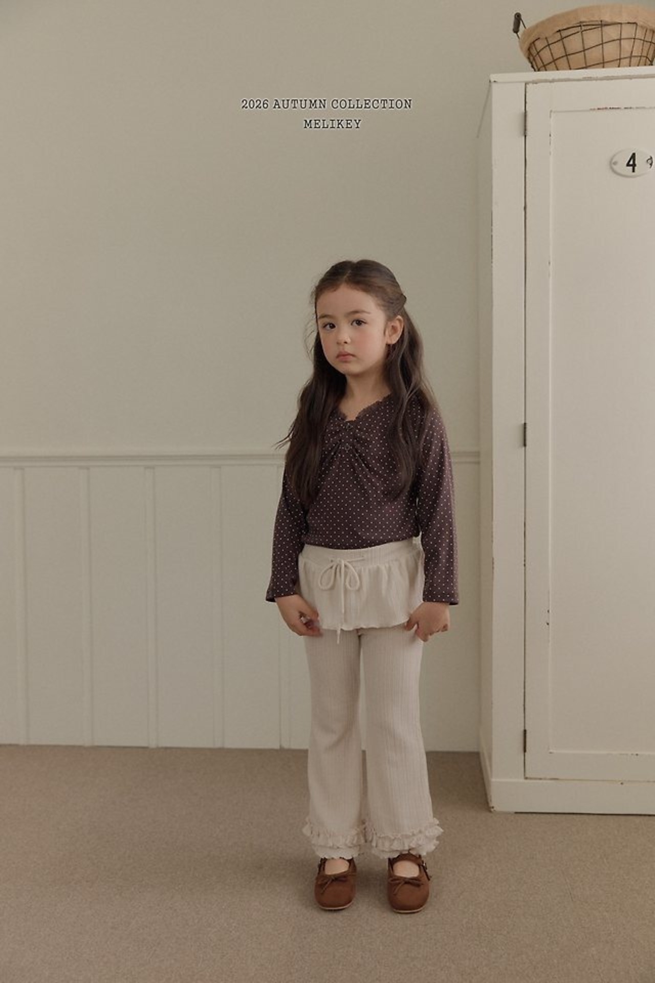 韓国子供服 / 26Autumn / 〖取寄〗Melikey /ドットシャーリングTシャツ / 女子服 *XS~JM*