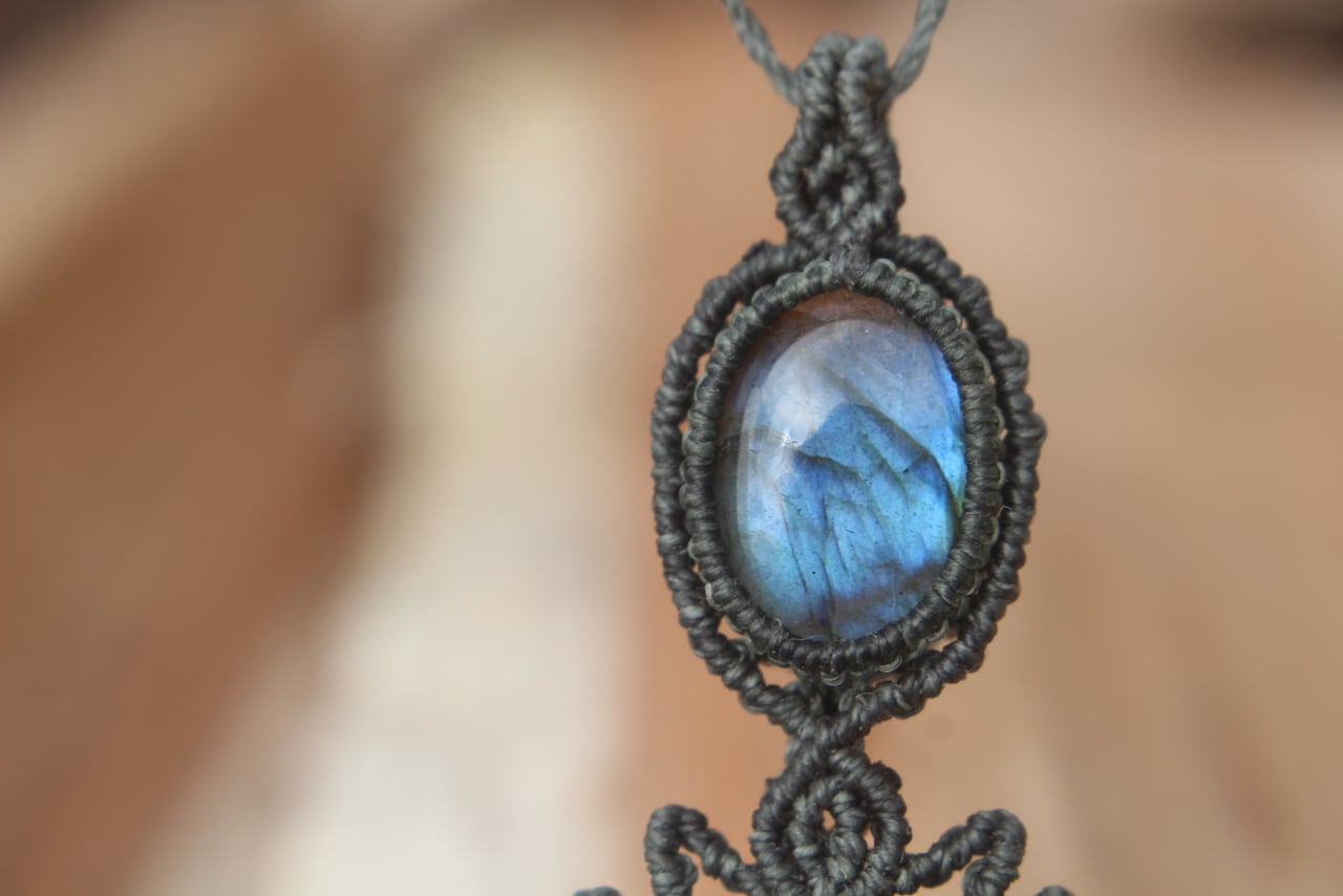 Purple Labradorite & Labradorite micro macrame pendant