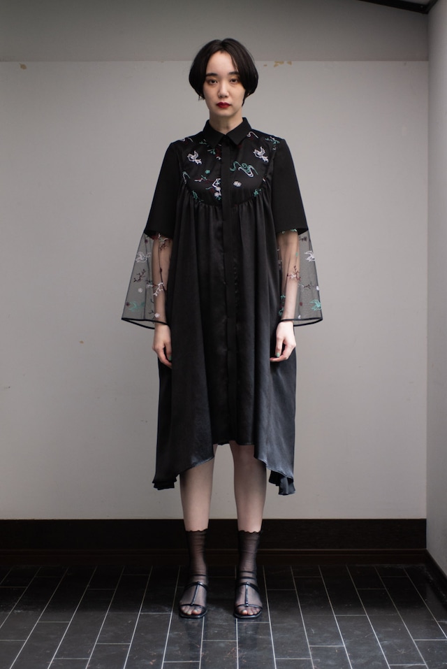 Traditional Pattern Embroidery Flare Dress BLACK