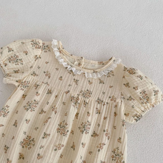 【BABY】シャイデイフラワーフリル襟半袖ロンパース - 6