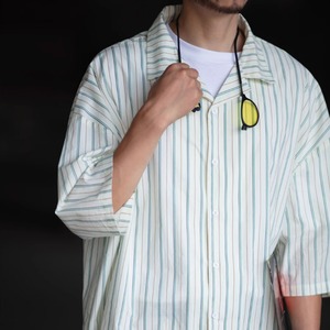 開襟ストライプ柄五分袖シャツ　0704