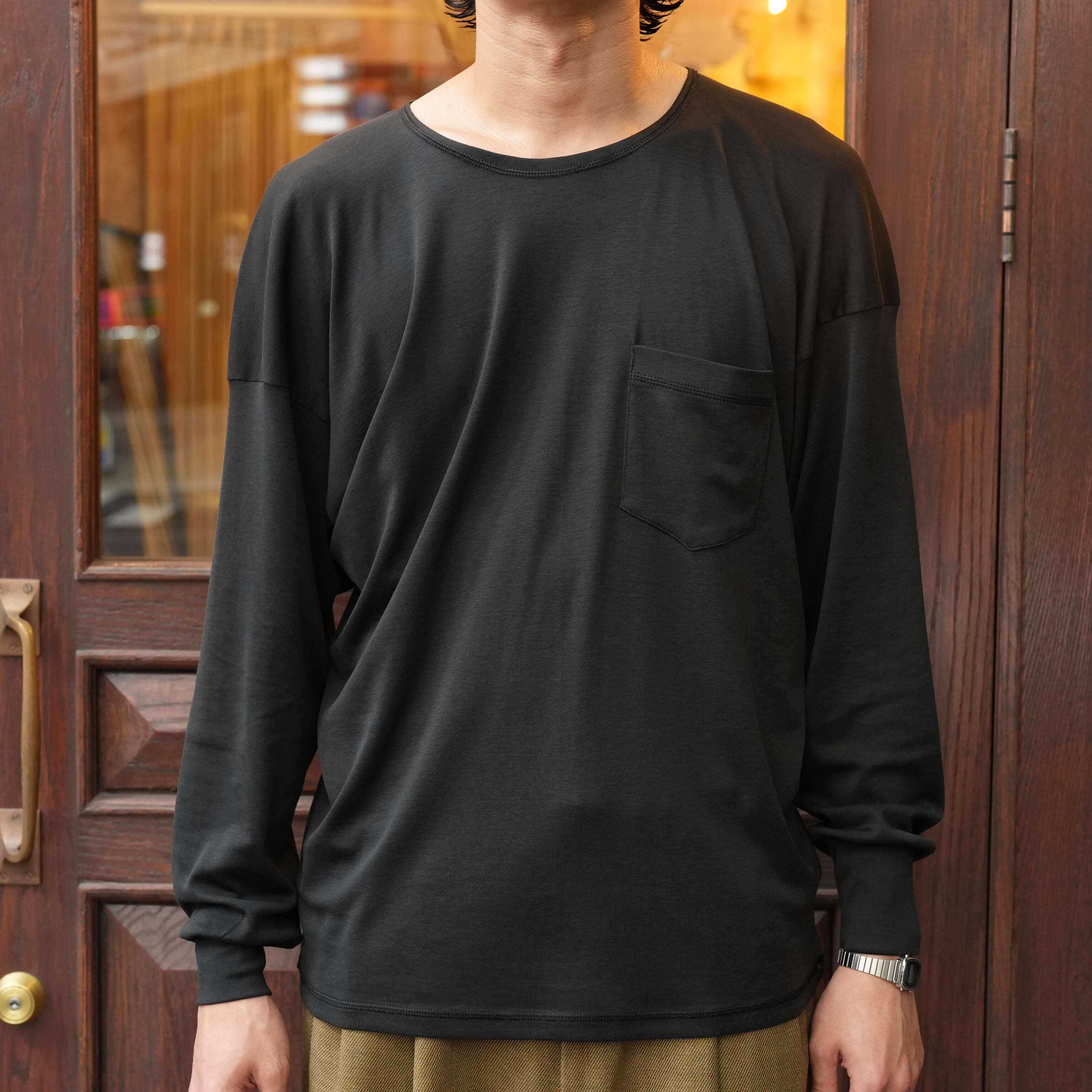 Olde Homesteader YOUTH (オールドホームステッダーユース) "SILK RIB CREW NECK LONG SLEEVE"-BLACK-