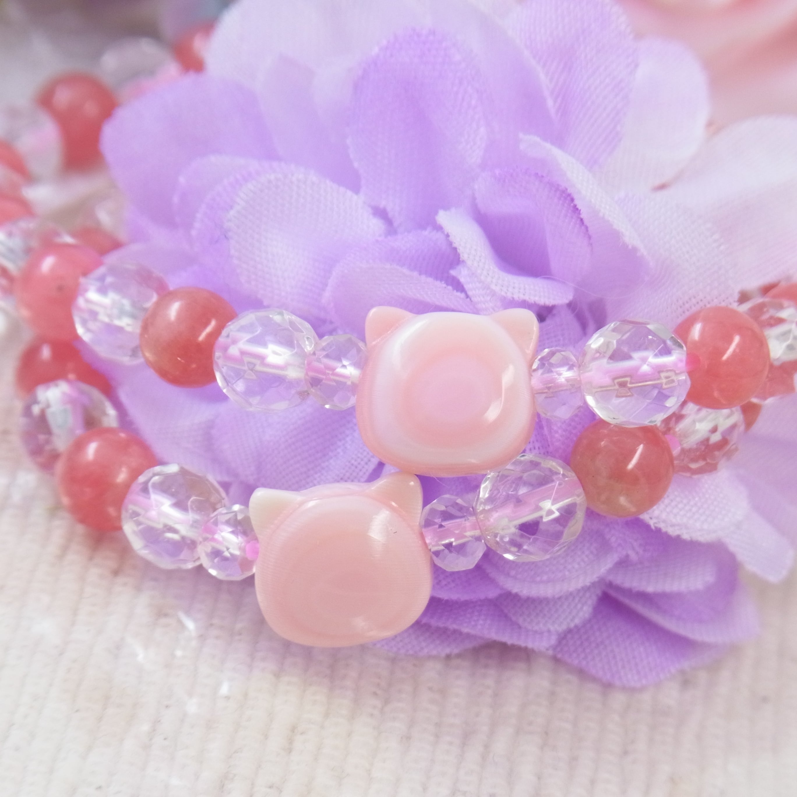 ◎【お得品】ねこちゃん＆インカローズ♥プレゼント♥水晶 可愛い