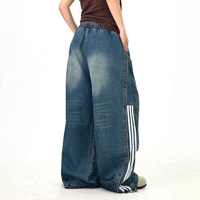 サイドラインパネルストリートデニムパンツ 2col R01263