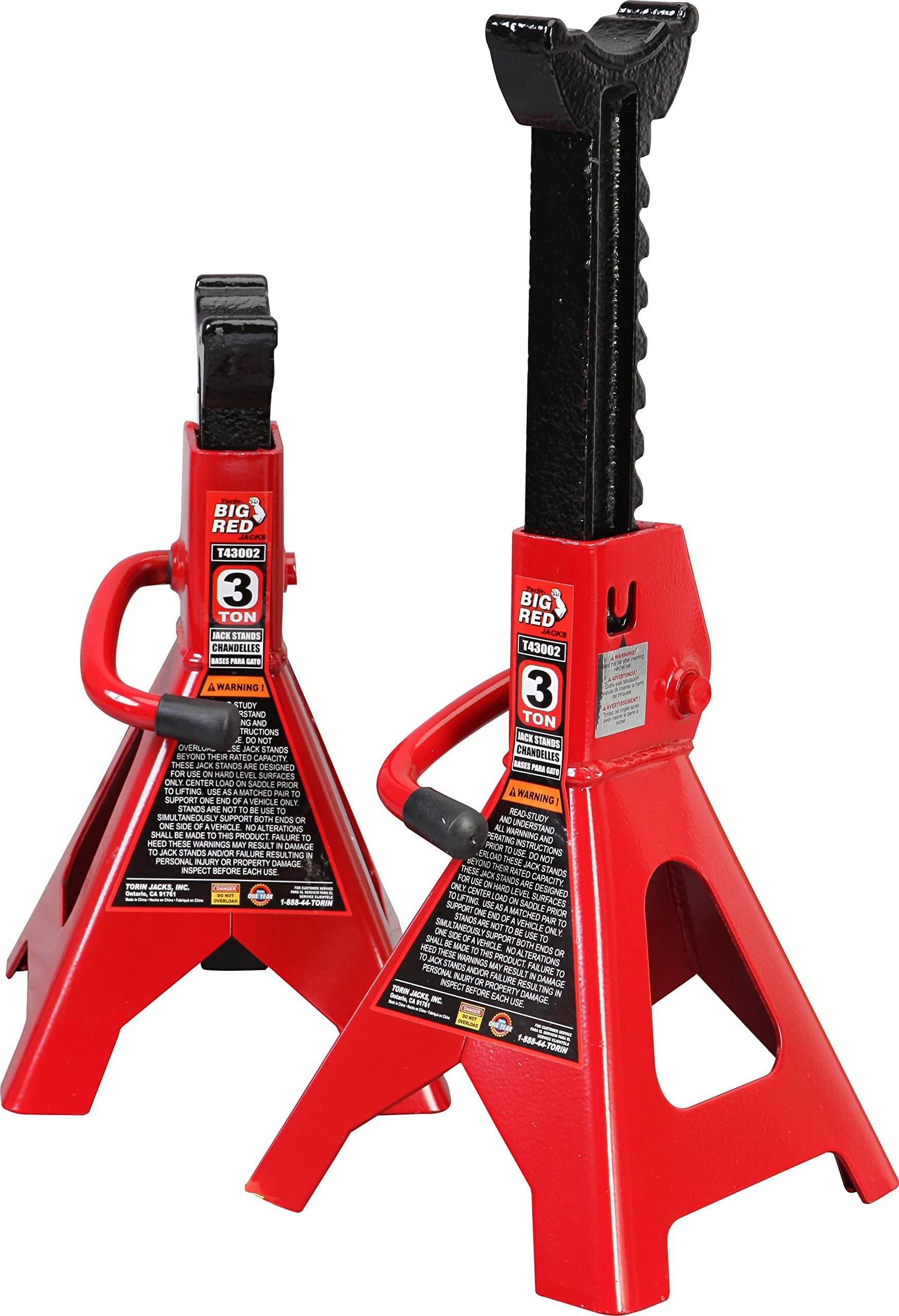 BIG RED ジャッキスタンド 3t 2個セット リジットラック 高さ12段階調整可能 最低位285mm/最高位425mm ジャッキ 馬 スチール製 タイヤ交換 耐荷重3トン レッド TJ43202