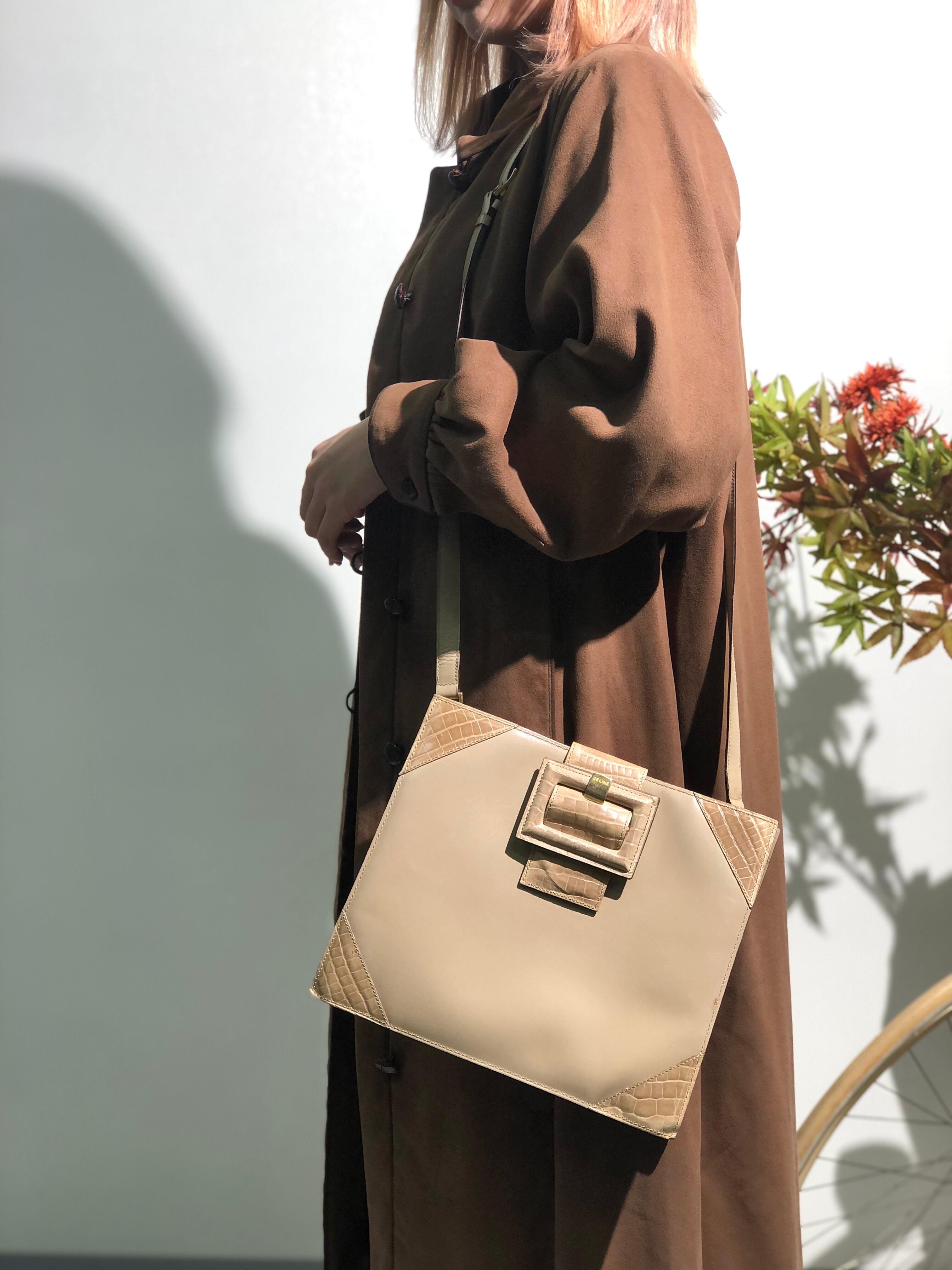 CELINE セリーヌ クロコ型押し フラップ レザー コーナーレザー 2WAY