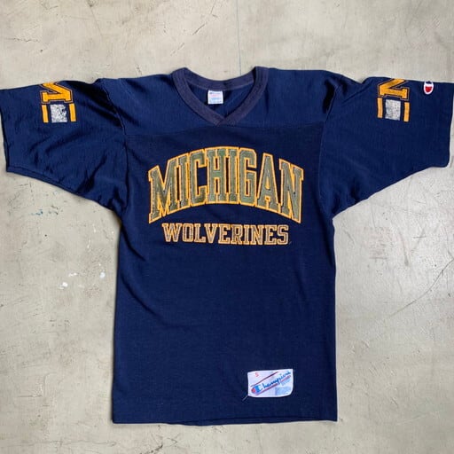 80's Champion チャンピオン フットボールTシャツ ネイビー トリコタグ MICHIGAN WOLVERINES Sサイズ USA製 希少  ヴィンテージ BA-1045 RM1414H | agito vintage powered by BASE