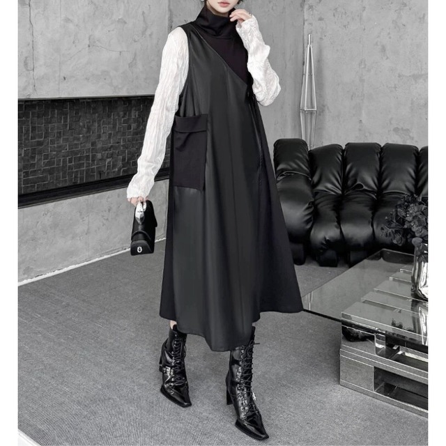 Asymmetric panel layered dress C1306