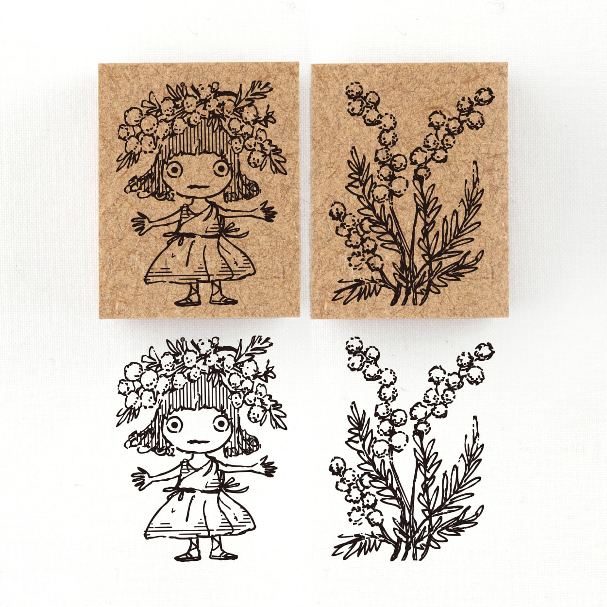 『ミモザの精霊 ミモレ Mimore』花の精霊フローラニマ達のスタンプ 26×34mm