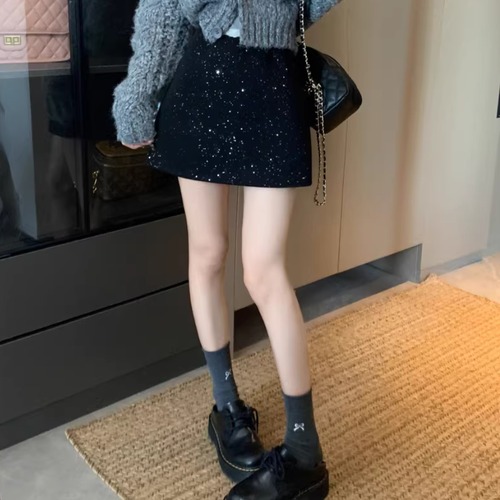 2色／ウールタッチスパンコールミニスカート ・73837