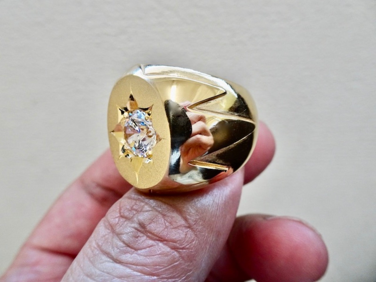 仁尾彫金『一つ星ジルコニア、コピアポア、ゴールド楕円の印台リング 