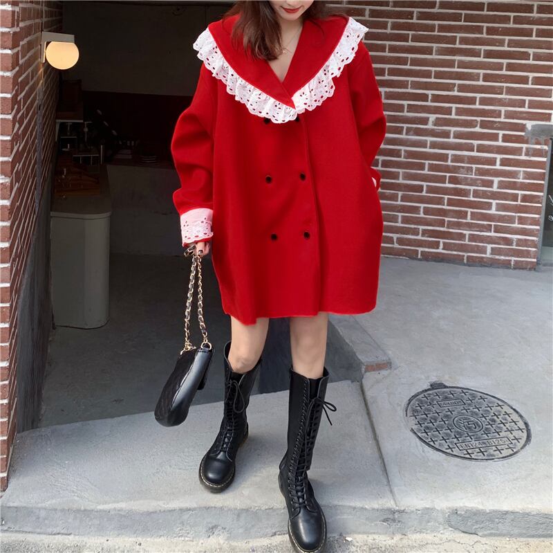 ドレス スタンダードレースミディスカート スプリングレッド ロング レトロ 春物 ブラックストロベリース22050222972