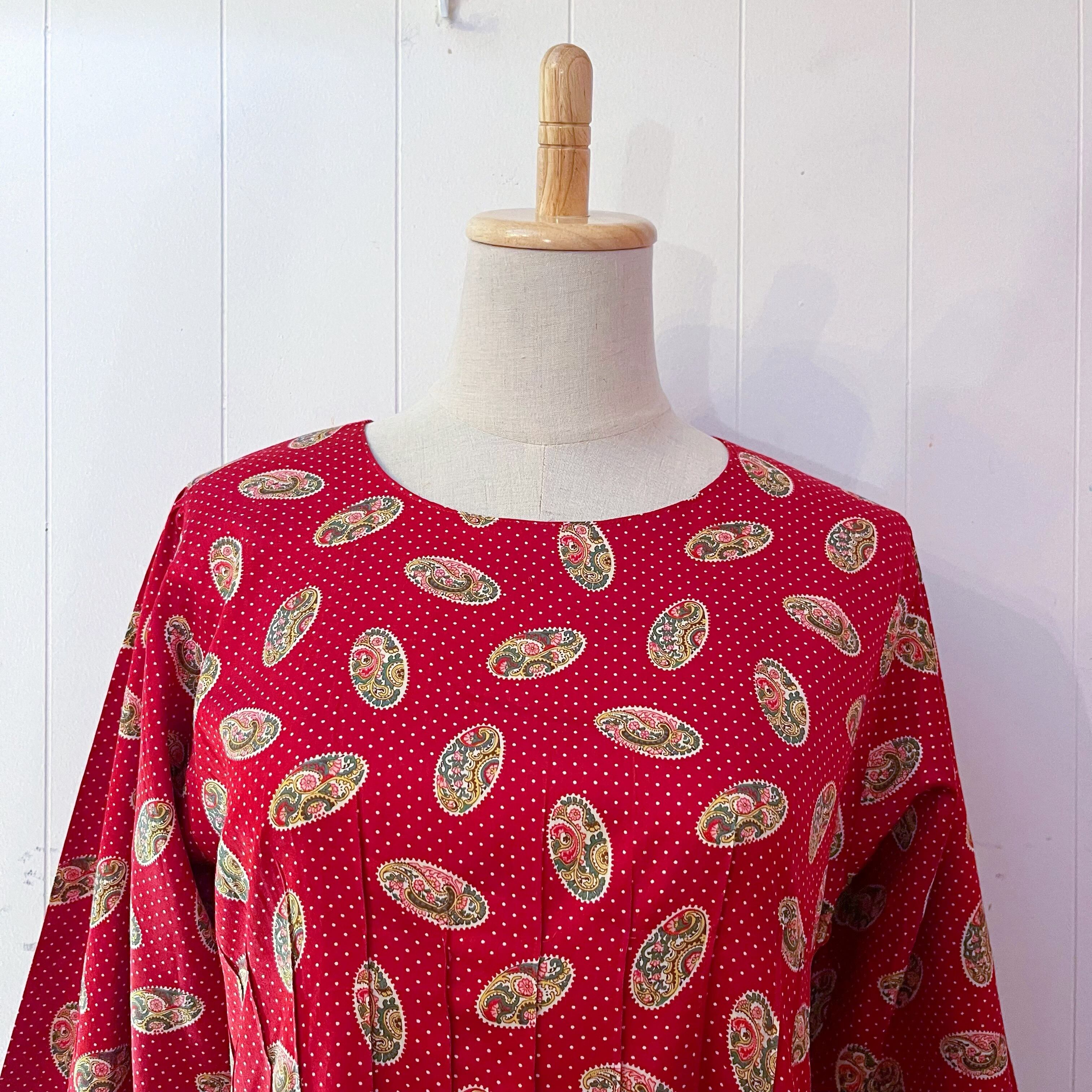 red paisley dot back button one-piece