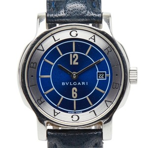 ブルガリ ソロテンポ 腕時計 ST29S スイス製クオーツ ネイビー文字盤 ステンレススチール レザー レディース BVLGARI 【中古】
