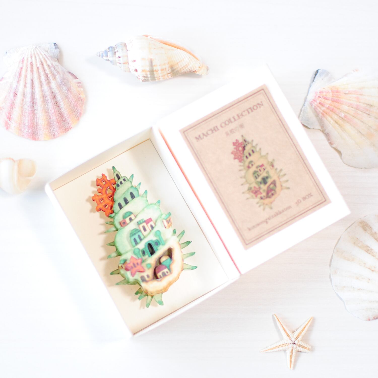 手作り作品 手作りキット＊ミニ3次元Box「貝殻の街」《空想街雑貨店》 | 空想街雑貨店