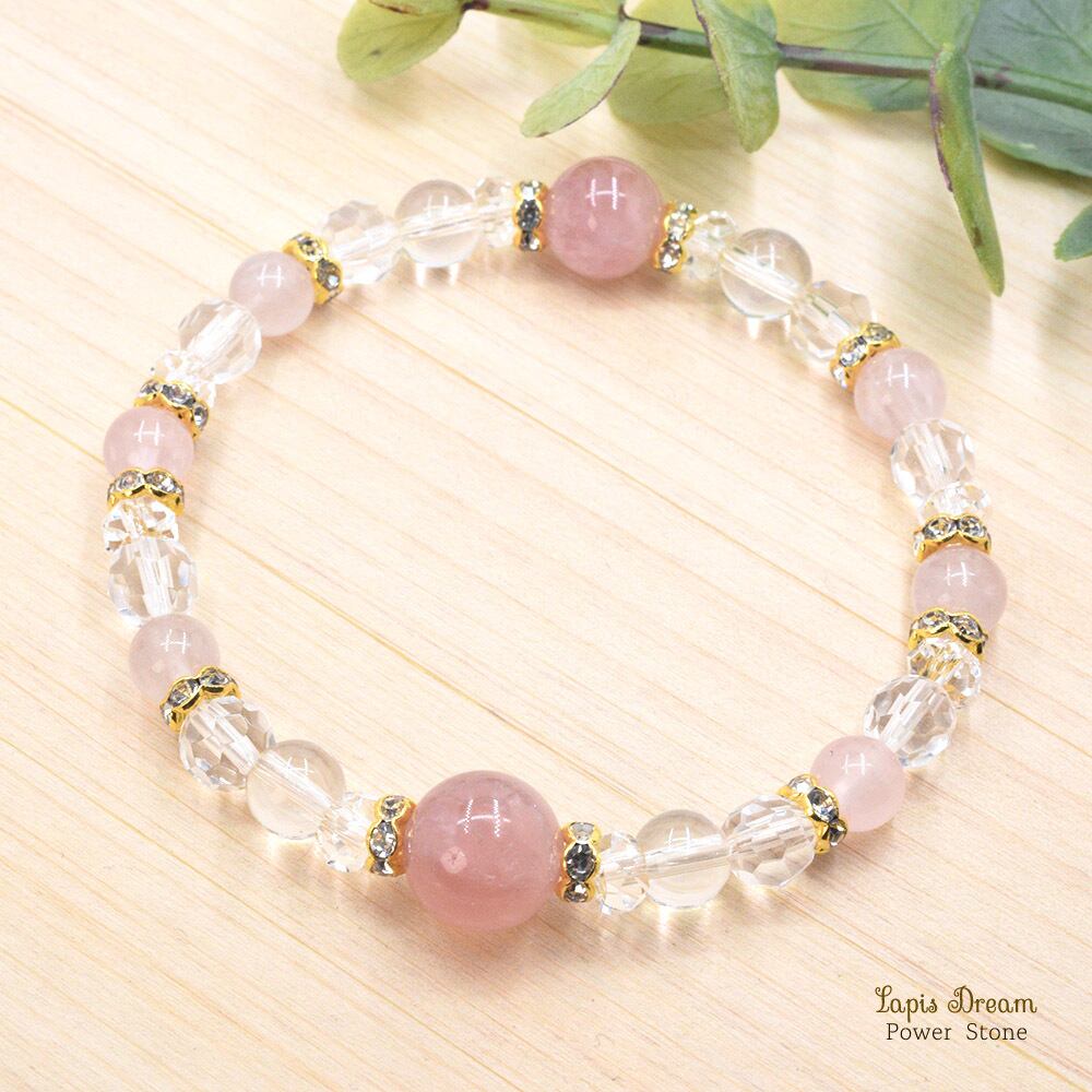恋愛成就・家庭円満のお守り | ローズクォーツと本水晶のパワーストーン ブレスレット